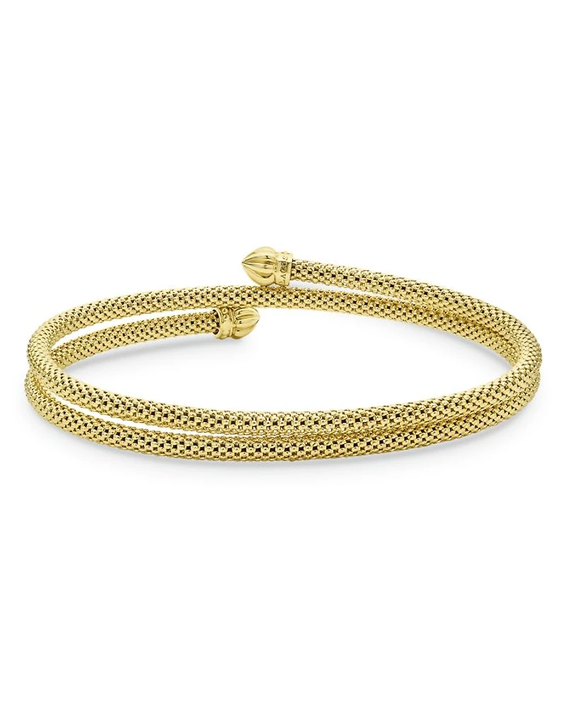18K Yellow Gold Caviar Endcap Double Wrap Bracelet