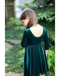 Girls' Holiday Twirly Dress Emerald Stretch Velvet - Little Kid, Big Kid
