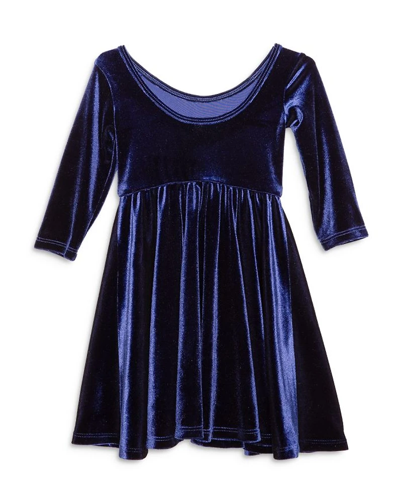 Girls' Twirly Dress Navy Stretch Velvet  - Little Kid, Big Kid