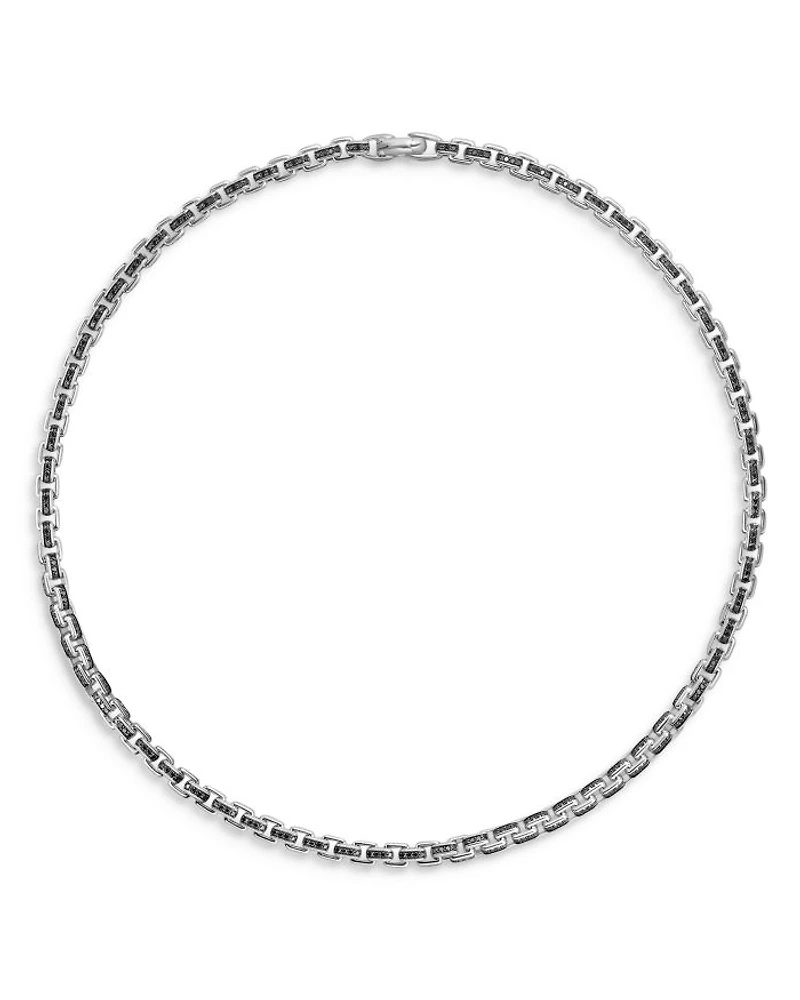 Box Chain Necklace in Sterling Silver with Pavé Black Diamonds 7.3mm