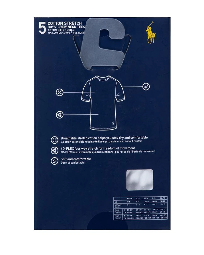 Boys' Crewneck Undershirts, 5 Pack - Big Kid