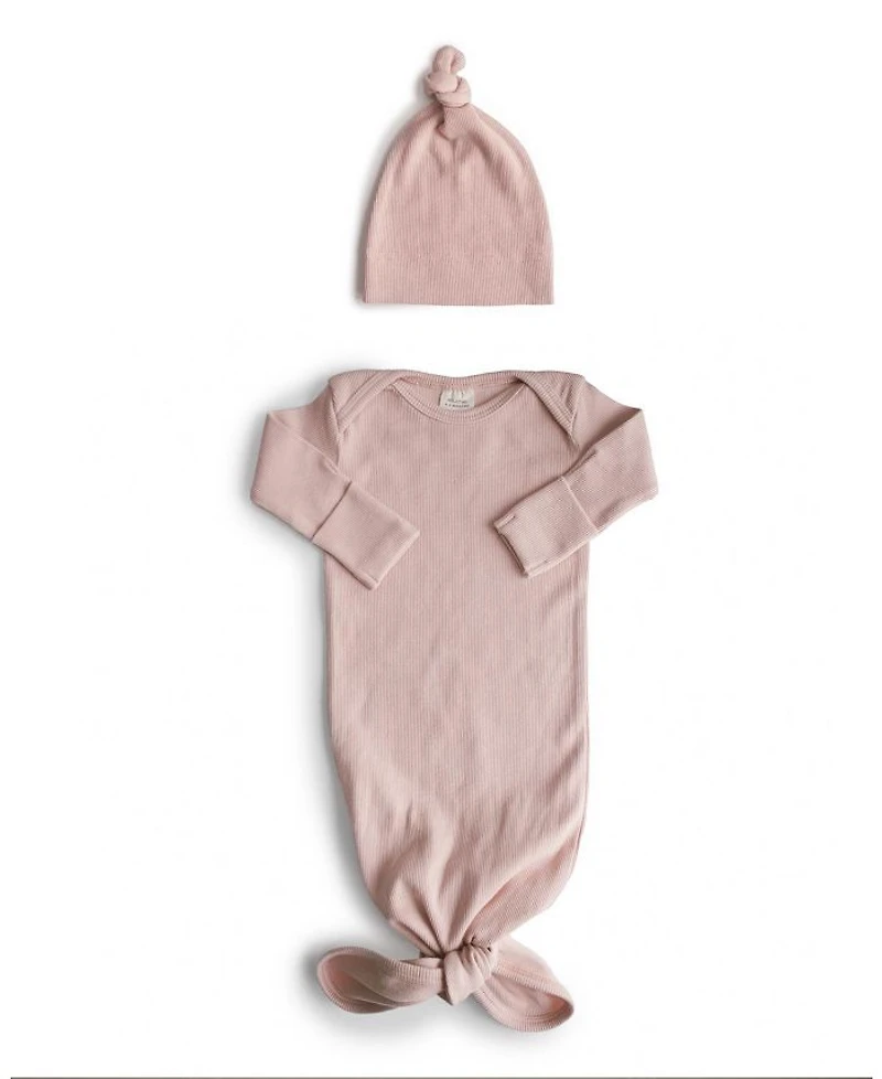 Ribbed Knotted Baby Gown + Beanie