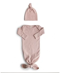 Ribbed Knotted Baby Gown + Beanie