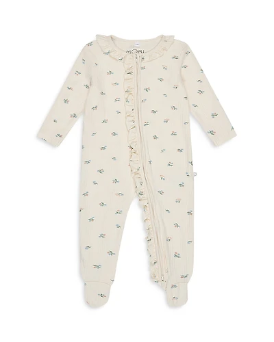 Mori Girls' Ribbed Floral Print Two Way Zip Footie