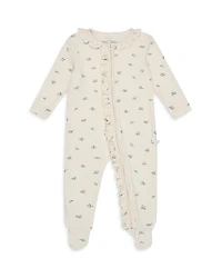 Mori Girls' Ribbed Floral Print Two Way Zip Footie