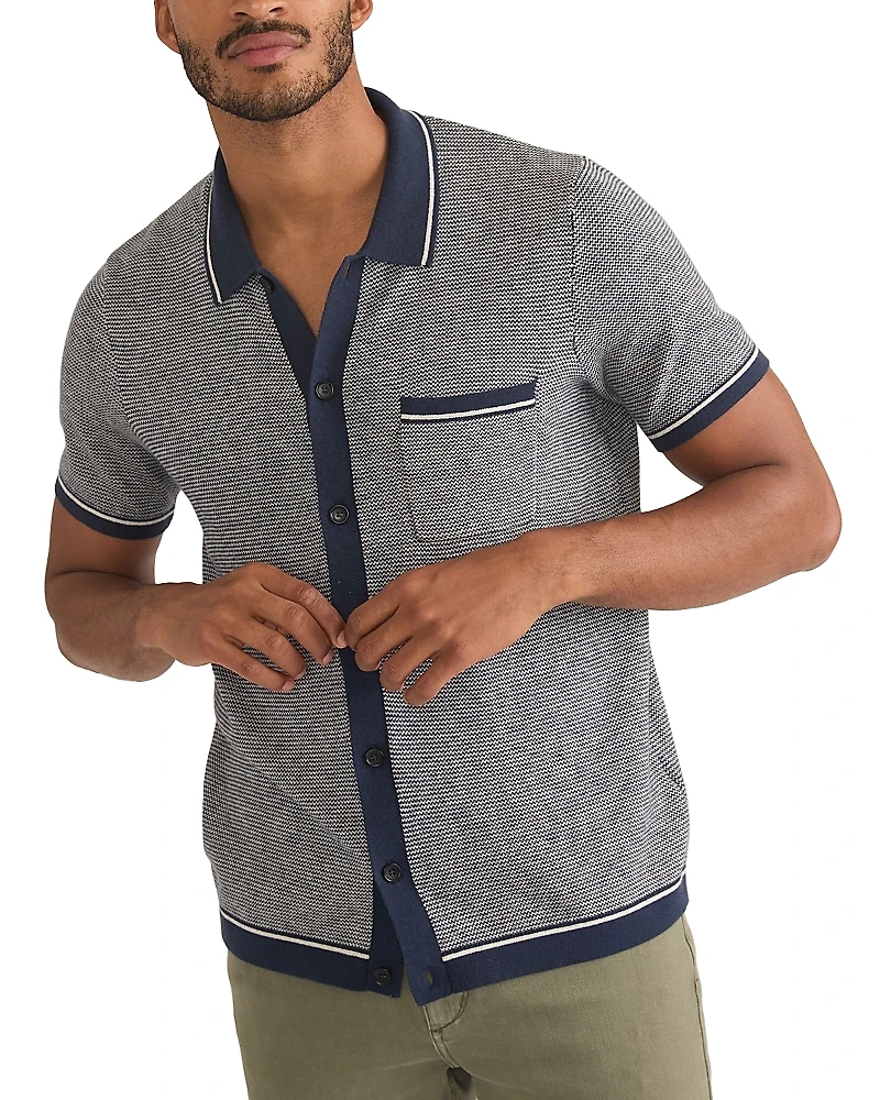 Marine Layer Wyatt Cotton, Nylon & Merino Wool Tipped Sweater Knit Regular Fit Button Down Shirt