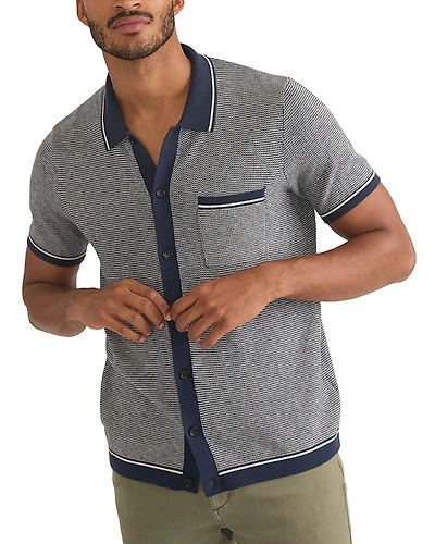 Marine Layer Wyatt Cotton, Nylon & Merino Wool Tipped Sweater Knit Regular Fit Button Down Shirt
