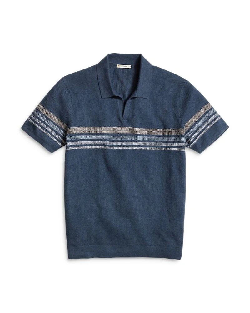 Liam Cotton, Nylon & Wool Stripe Sweater Knit Open Collar Polo Shirt