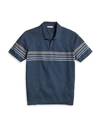 Liam Cotton, Nylon & Wool Stripe Sweater Knit Open Collar Polo Shirt