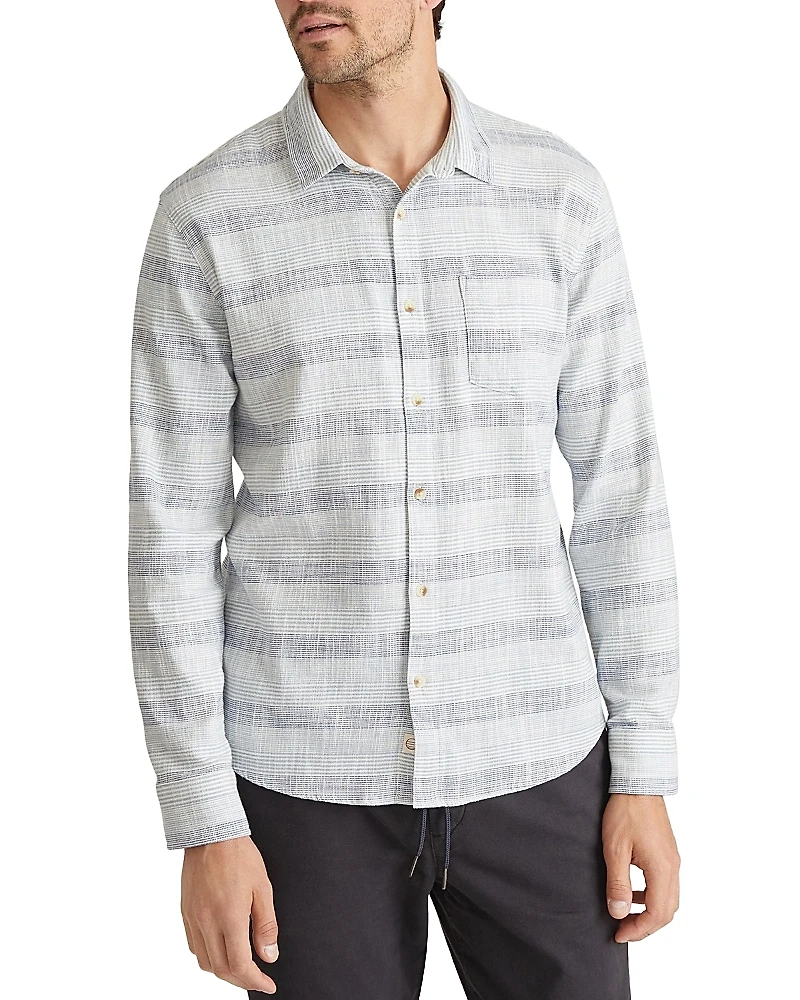 Marine Layer Cotton Stretch Stripe Regular Fit Button Down Selvage Shirt