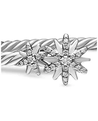 Sterling Silver Starburst Cable Bangle Bracelet with Diamonds