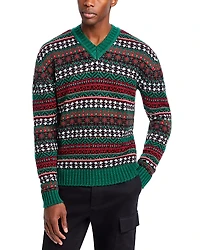Hugo Sissoh Wool Blend Fair Isle Relaxed Fit V Neck Sweater