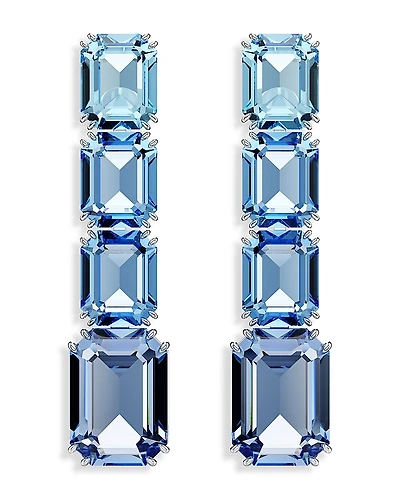 Swarovski Millenia Blue Octagon Crystal Linear Drop Earrings