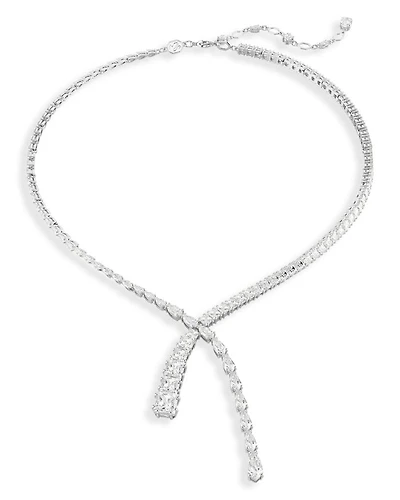 Matrix Mixed Cut Crystal Lariat Necklace in Rhodium Plated, 14.87"-16.87"