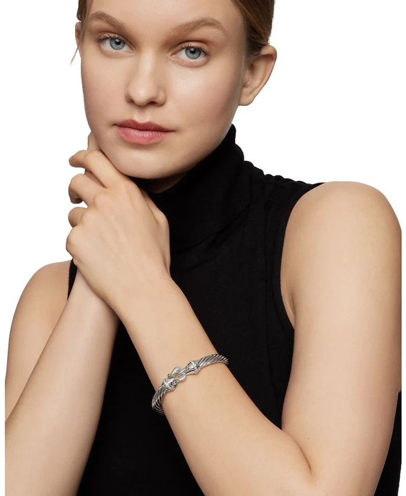 Buckle Classic Cable Bracelet Sterling Silver with Hampton Blue Topaz and Diamonds, 7mm