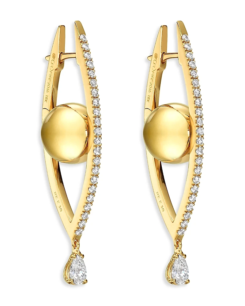 Cadar 18K Yellow Gold Reflections Diamond Eye Shaped Elongated Hoop Earrings
