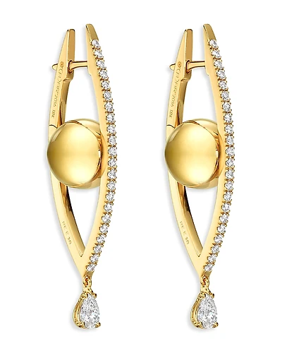 Cadar 18K Yellow Gold Reflections Diamond Eye Shaped Elongated Hoop Earrings