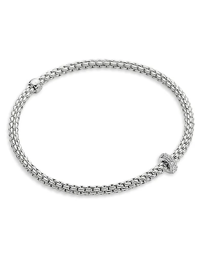 Fope 18K White Gold Eka Prima Diamond Rondelle Woven Link Flex Bracelet