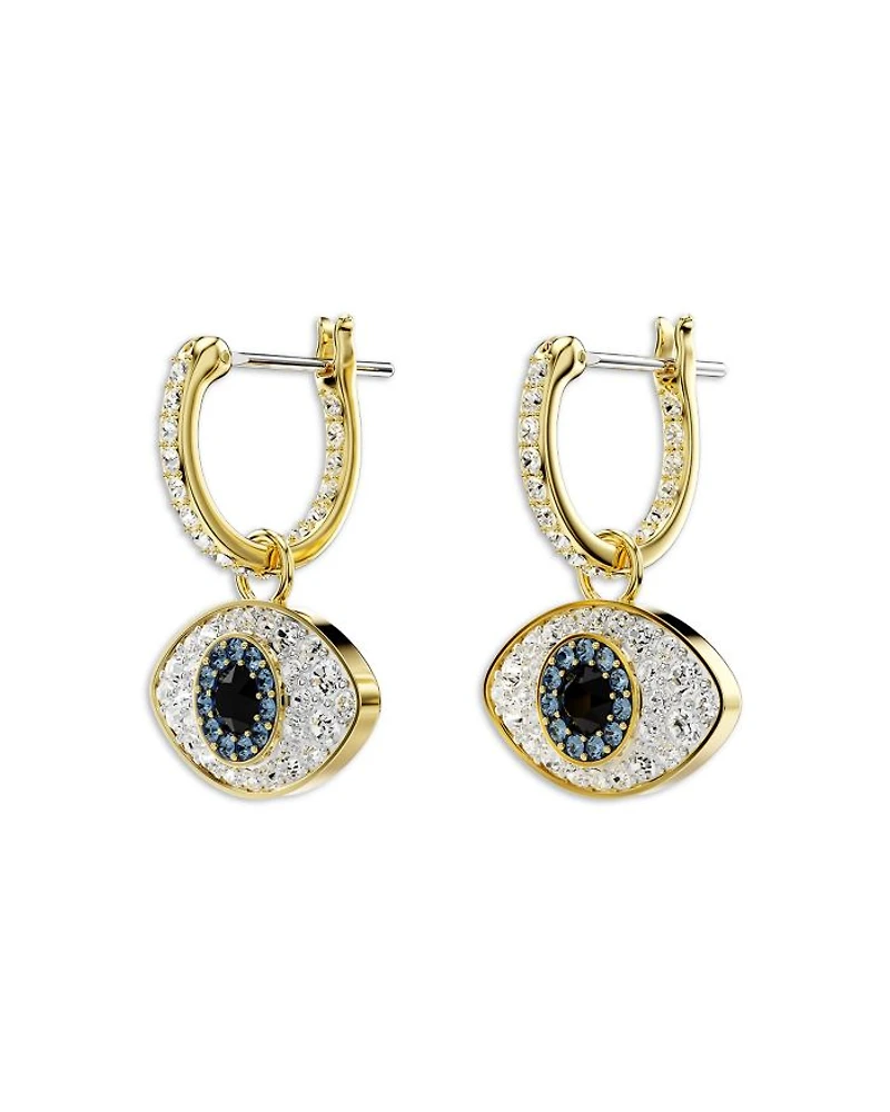 Symbolica Crystal Evil Eye Charm Hoop Earrings in Gold Tone