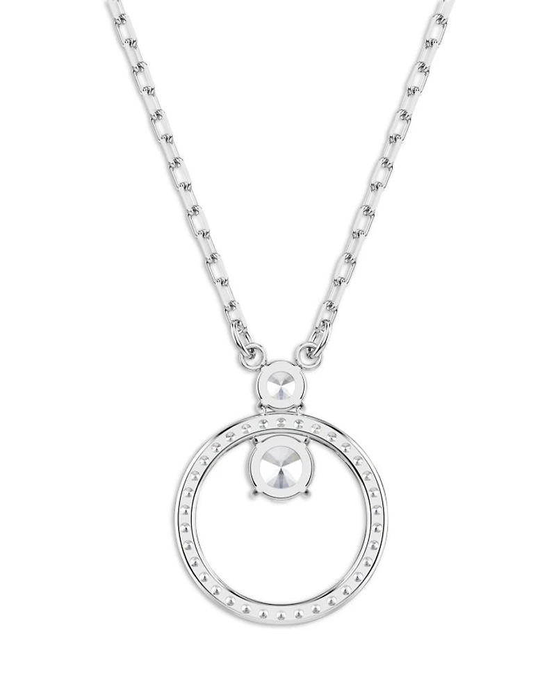 Constella Crystal Circle Pendant Necklace in Rhodium Plated, 14.87"-16.87"