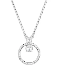 Constella Crystal Circle Pendant Necklace in Rhodium Plated, 14.87"-16.87"