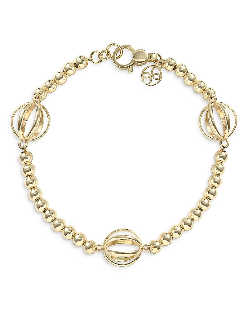 L. Klein 18K Yellow Gold Prisma Cage & Ball Bracelet