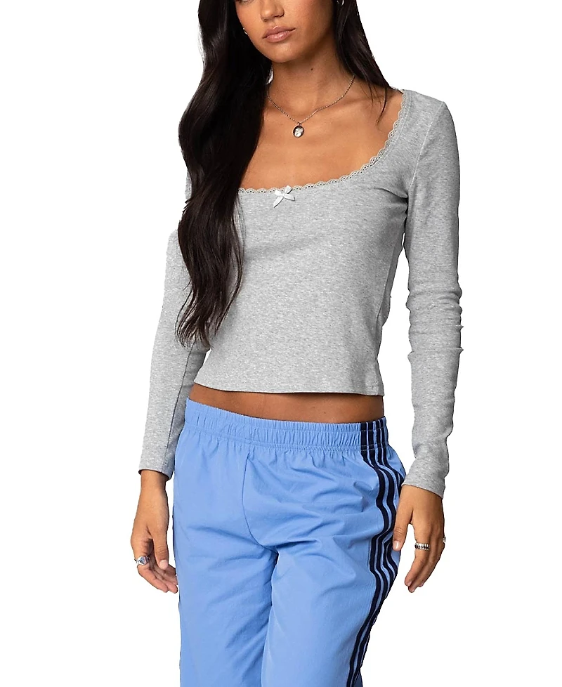 Edikted Mora Lace Trim Ribbed T Shirt