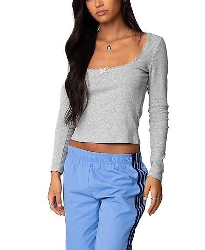 Edikted Mora Lace Trim Ribbed T Shirt