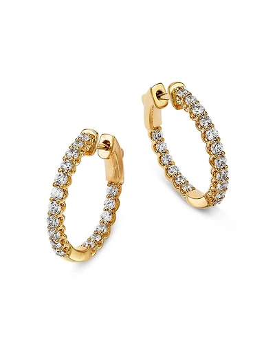 Diamond Inside Out Round Hoop Earrings in 14K Yellow Gold, 1 tcw