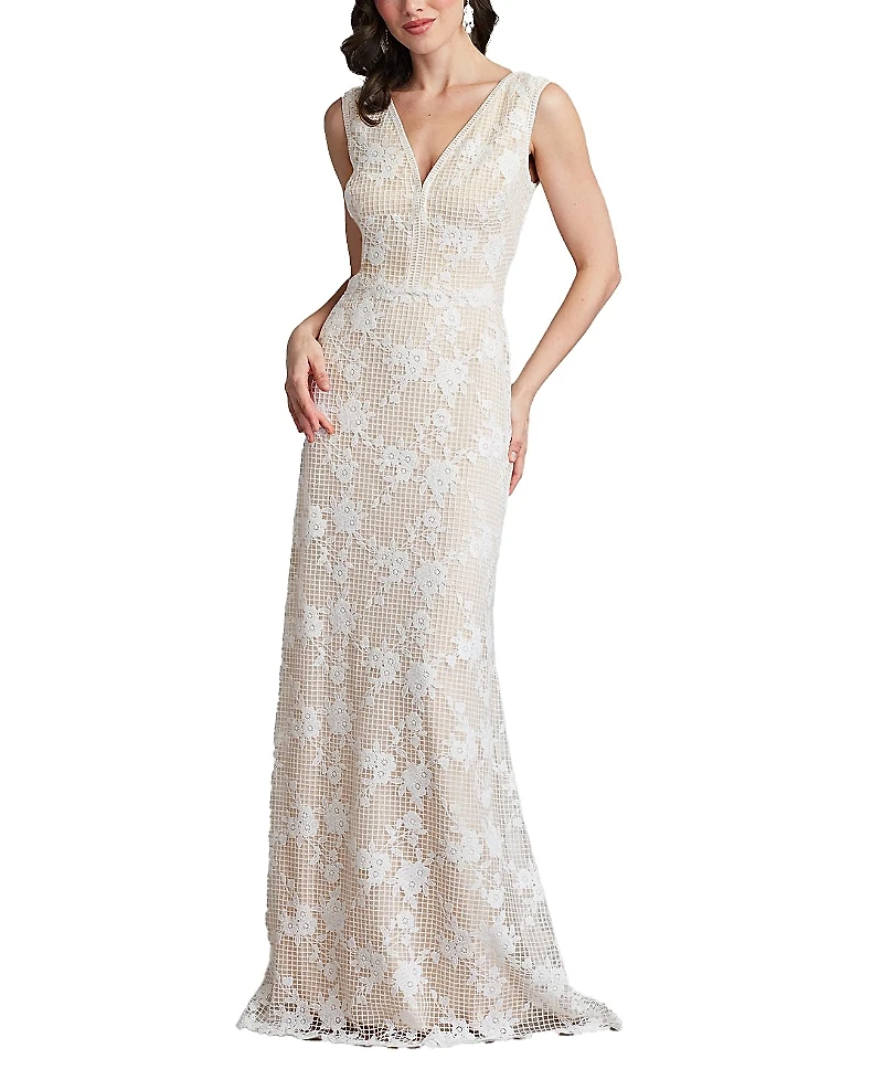 Tadashi Shoji Windsor Sleeveless V-Neck Lace Gown