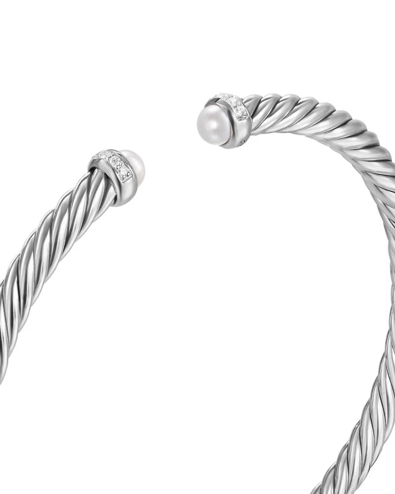 Cablespira Flex® Bracelet Sterling Silver with Pearls and Diamonds, 4mm