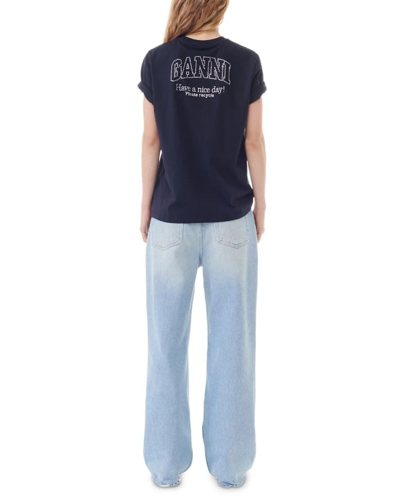 White Basic Jersey Rhinestone Relaxed Tee