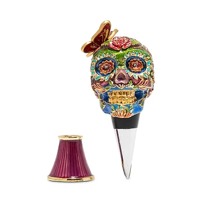 Jay Strongwater Calavera Skull Wine Stopper and Stand