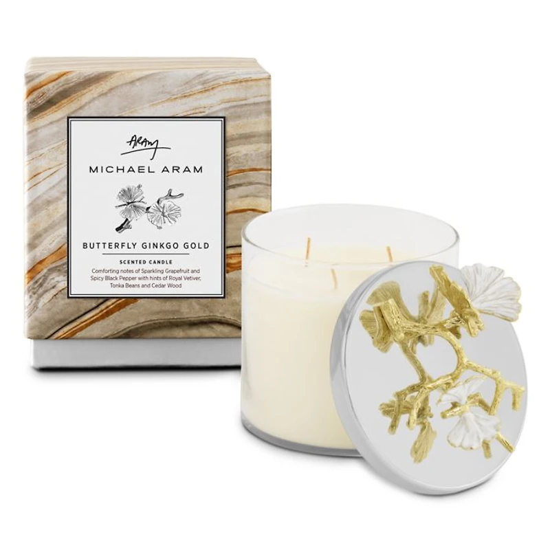 Butterfly Ginkgo Gold Candle, 13.5 oz.