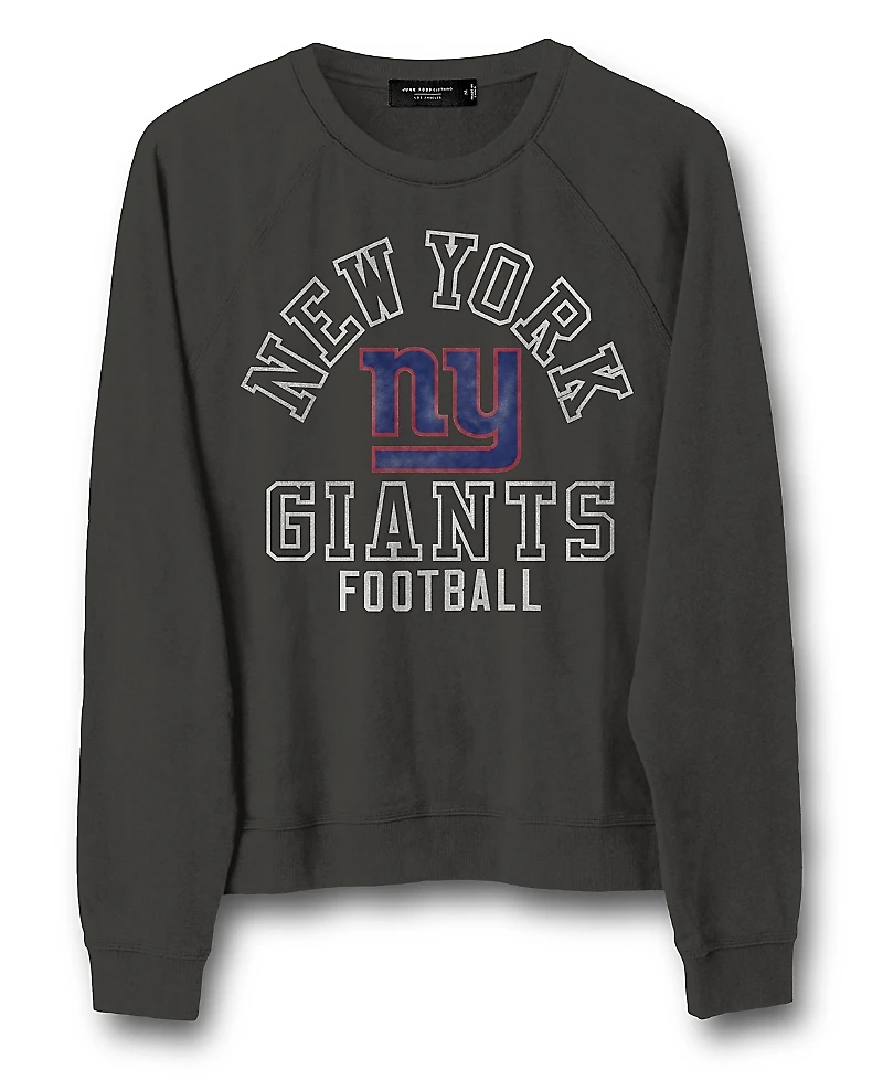 Junk Food Clothing Women's Nfl New York Giants Flocked Raglan Crew Fleece Sweatshirt