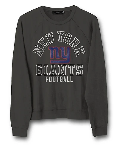Junk Food Clothing Women's Nfl New York Giants Flocked Raglan Crew Fleece Sweatshirt