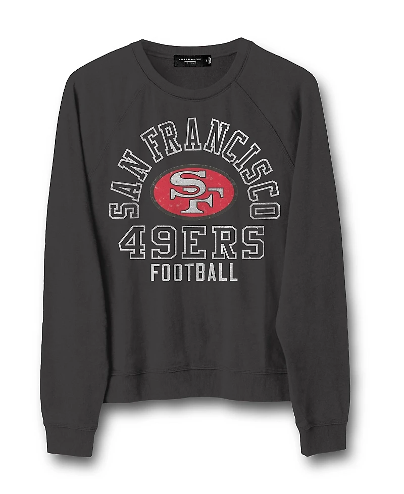 Junk Food Clothing Women's Nfl San Francisco 49ers Flocked Raglan Crew Fleece Sweatshirt
