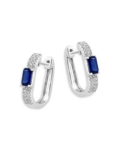 Bloomingdale's Fine Collection Blue Sapphire & Diamond Square Huggie Hoop Earrings