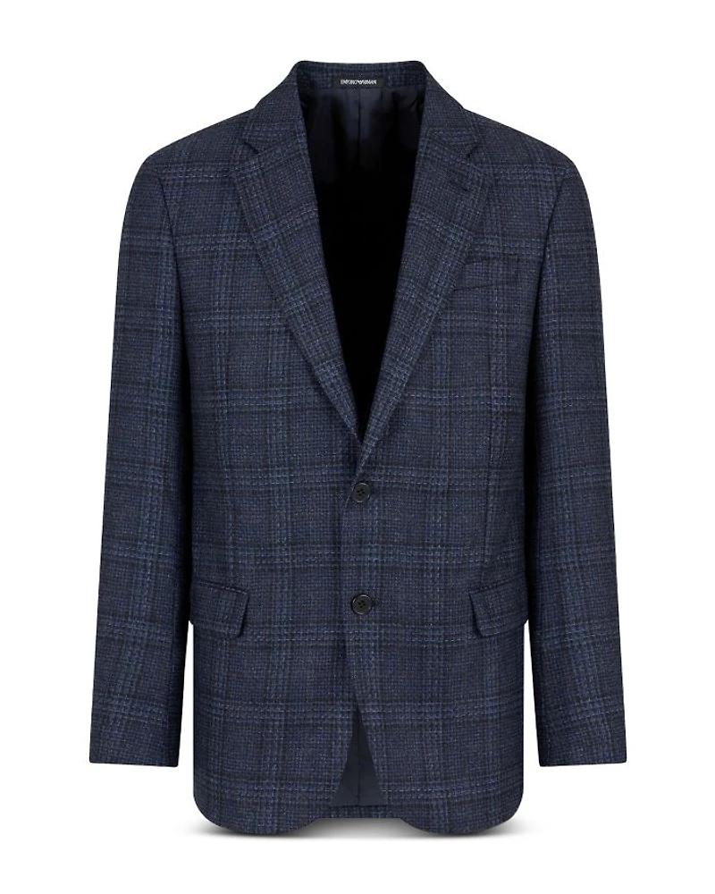 Deco Textured Plaid Wool Blazer