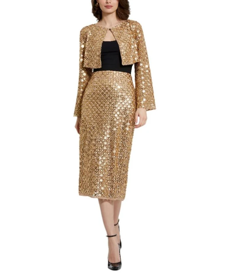 Beaded Sequin Georgette Long Sleeve Cardigan