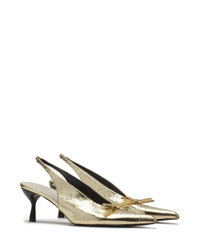 Women's Bow Slingback Pumps Crackled Metallic Leather