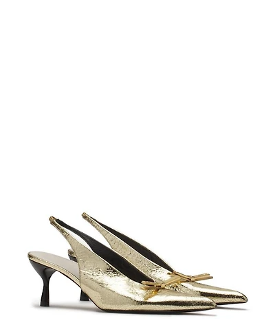 Women's Bow Slingback Pumps Crackled Metallic Leather