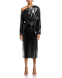 Sequined One Shoulder Midi Dress