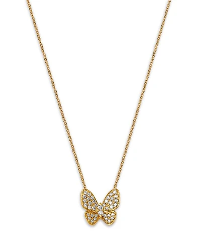 Diamond Pave Cut Butterfly Pendant Necklace in 14K Yellow Gold, 0.33 tcw