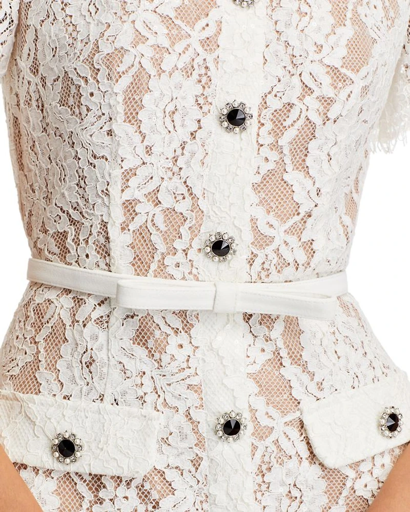 White Lace Button Midi Dress