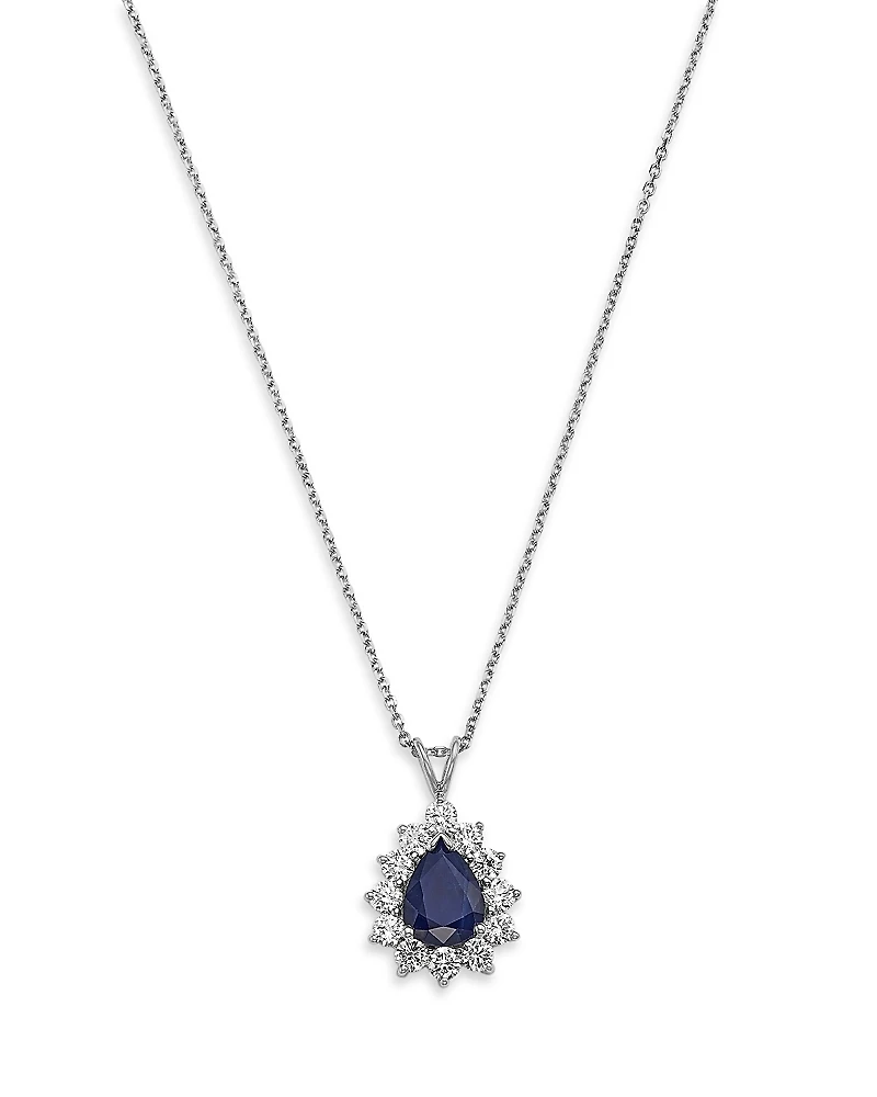 Bloomingdale's Fine Collection Blue Sapphire & Diamond Pear Halo Pendant Necklace