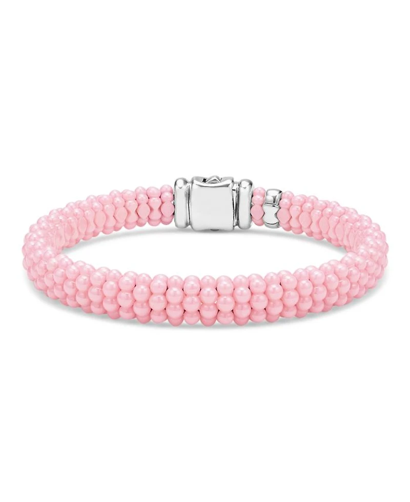 Sterling Silver Pink Caviar Ceramic Beaded Bracelet