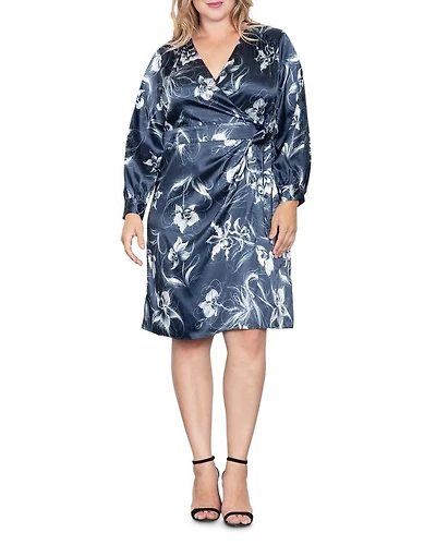 Plus Faux Wrap Satin Dress