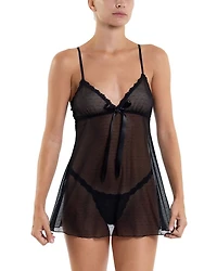 Dotted Tulle Babydoll & G String Set
