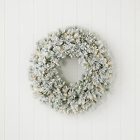 Seasonal Llc Flocked Winter Fir 24 Wreath with Clear Lights